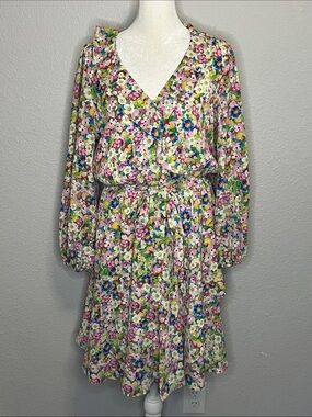 E Barnett x Review Ruffled Long Sleeve Mini Dress Floral Size Small